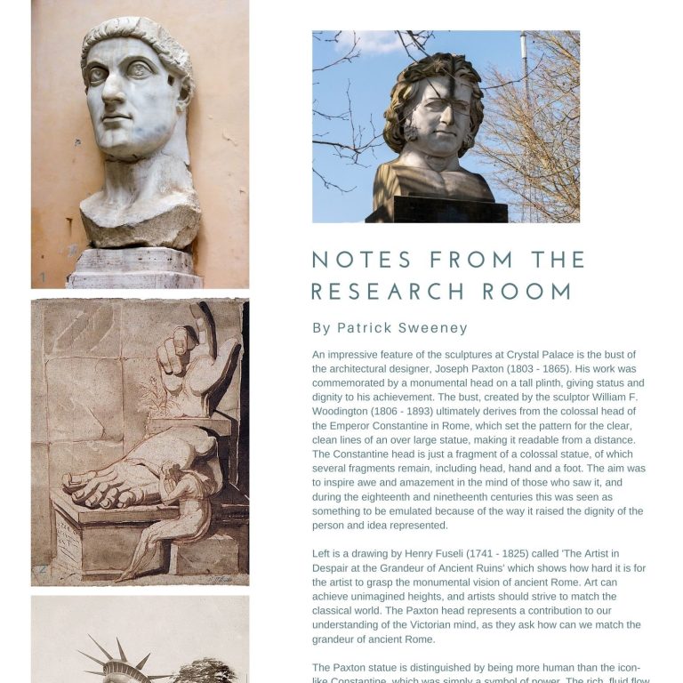 Notes from the Research Room #1 Magazine style image with images in a column down the left side. A wider column on the right has one image top and centre of carved head.